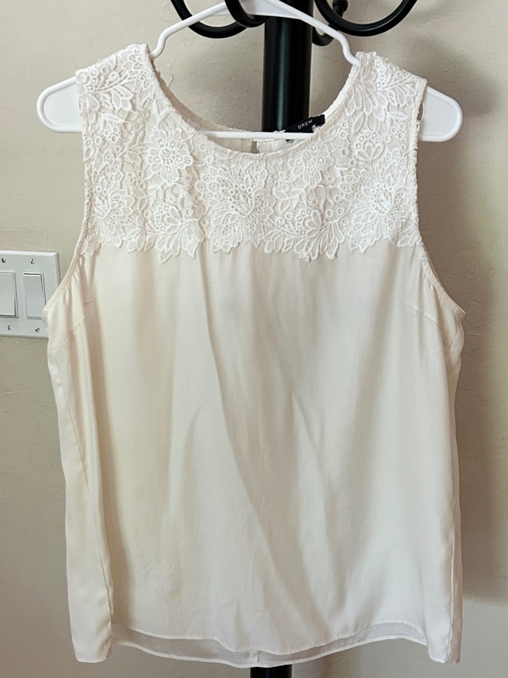 100% Silk Lace Feather Light White Tank Top